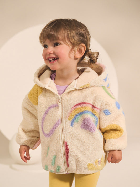 Krem Karalama Desenli Fermuarlı Polar (3 Ay – 7 Yaş)