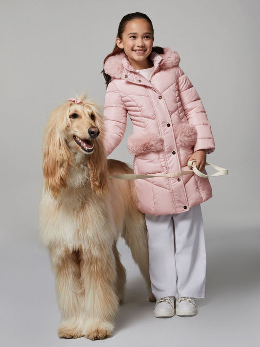 Lipsy Pink Midweight Faux Fur Trim Quilted Puffer Coat (5-16yrs)