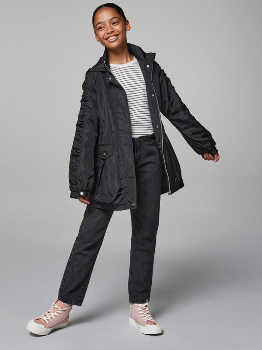Lipsy Black Shower Resistant Lightweight Ruched Raincoat (5-14yrs)