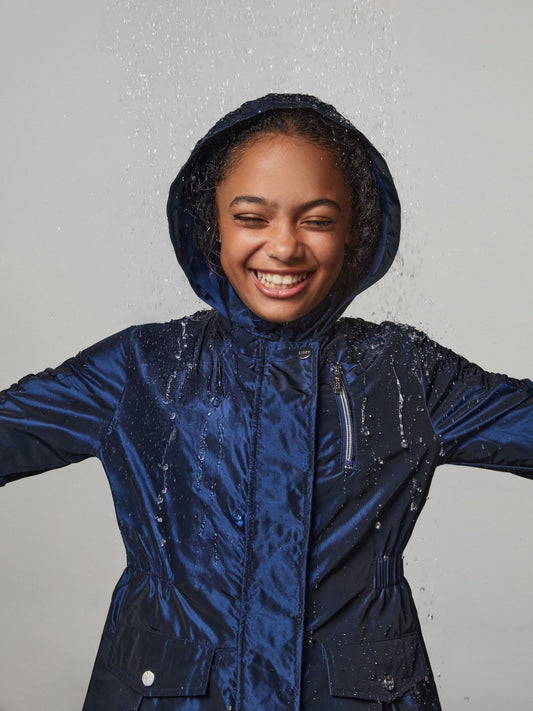 Lipsy Navy Shower Resistant Lightweight Ruched Raincoat (5-14yrs)