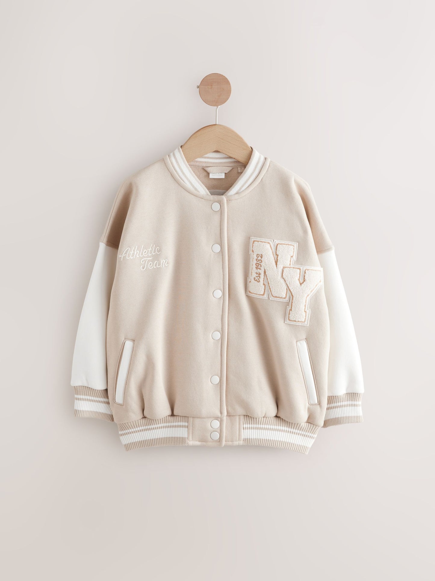 Beige Boucle Varsity Embroidered Jacket (3-16yrs)