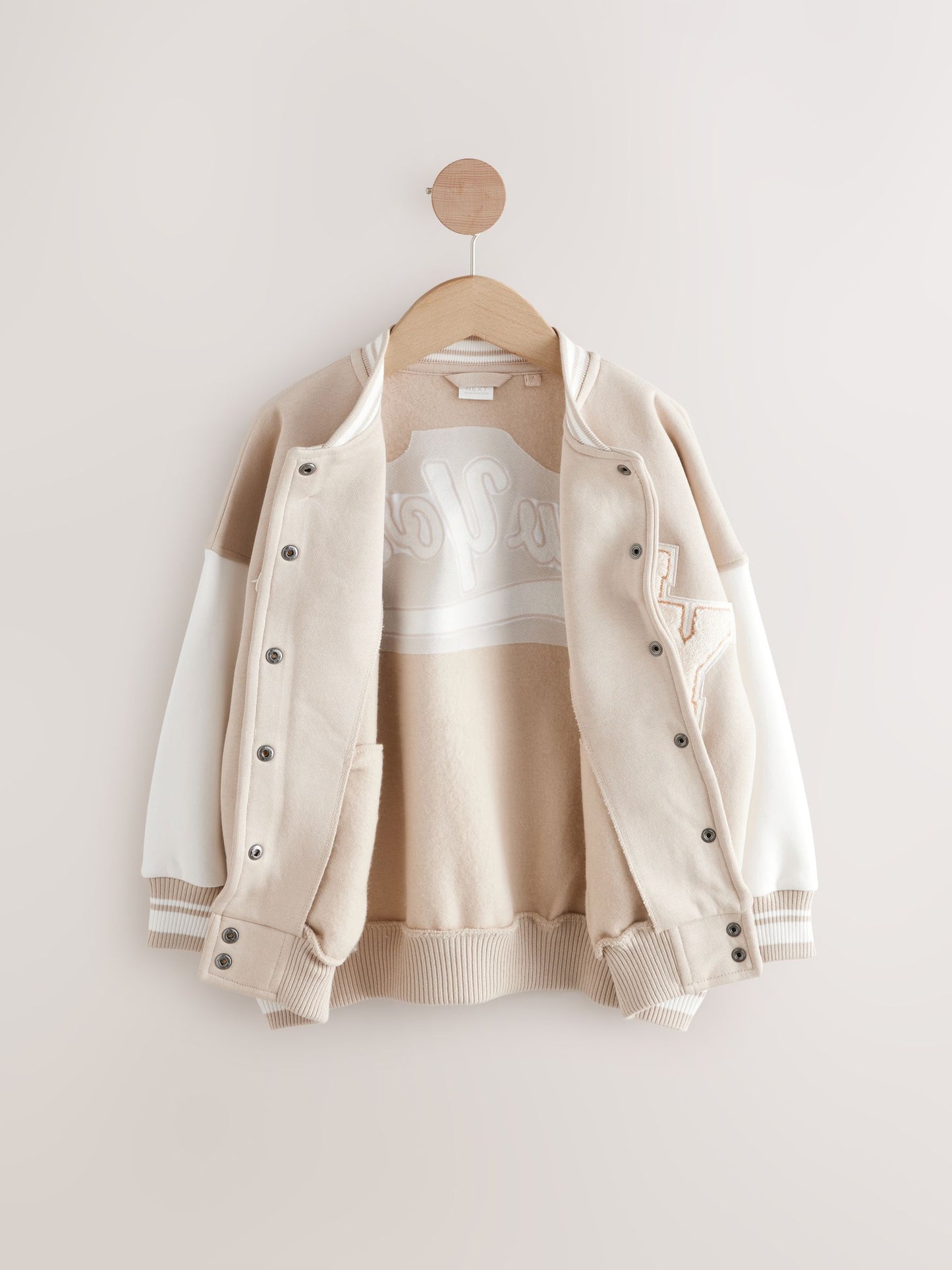 Beige Boucle Varsity Embroidered Jacket (3-16yrs)