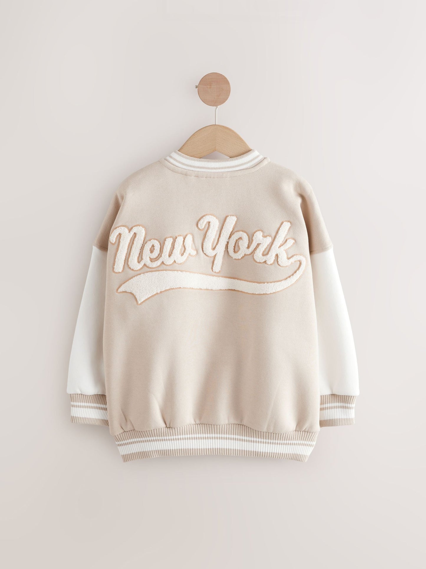 Beige Boucle Varsity Embroidered Jacket (3-16yrs)