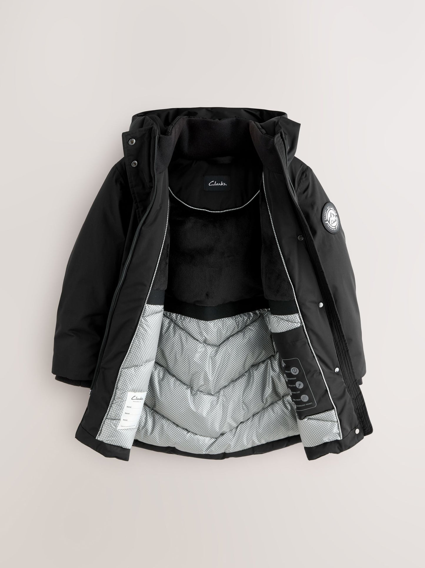 Clarks Black Waterproof Padded Tech Coat