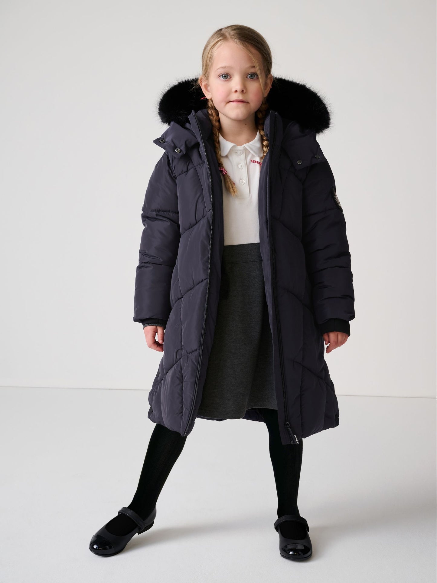 Clarks Navy Girls Shower Resistant Longline Padded Coat