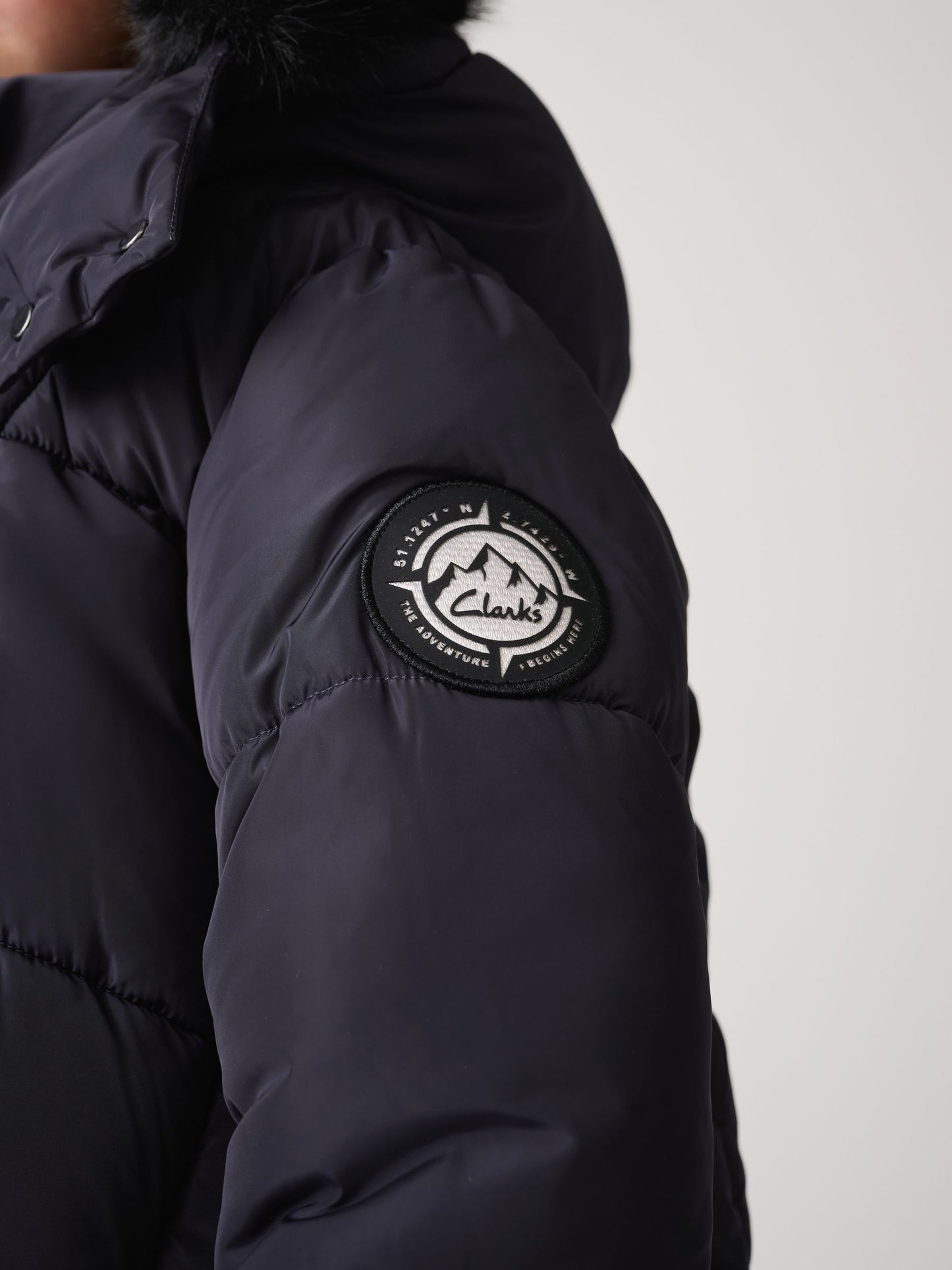 Clarks Navy Girls Shower Resistant Longline Padded Coat