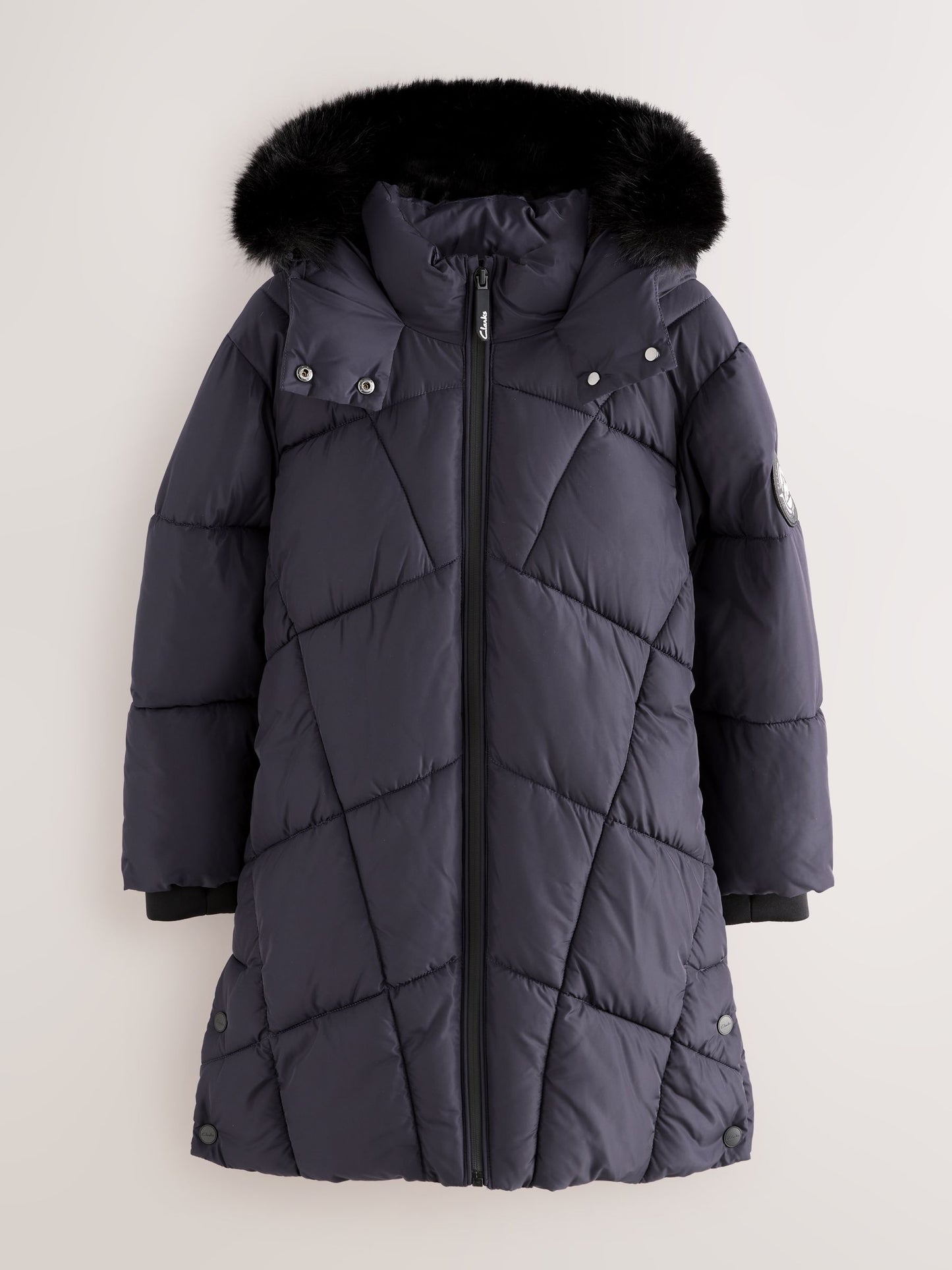 Clarks Navy Girls Shower Resistant Longline Padded Coat