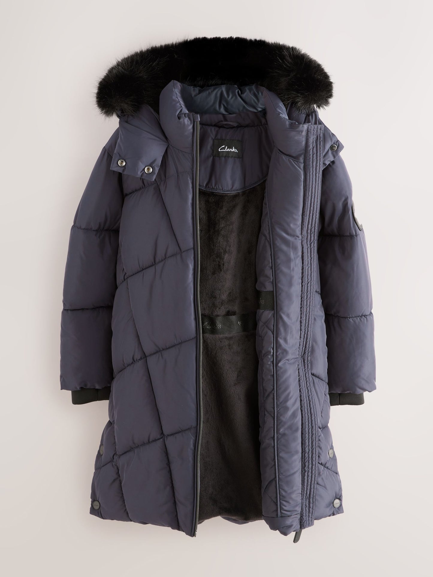 Clarks Navy Girls Shower Resistant Longline Padded Coat