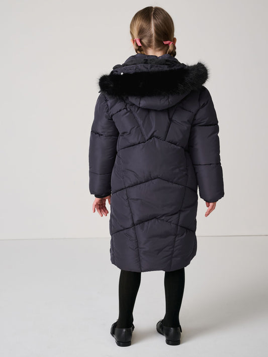 Clarks Navy Girls Shower Resistant Longline Padded Coat