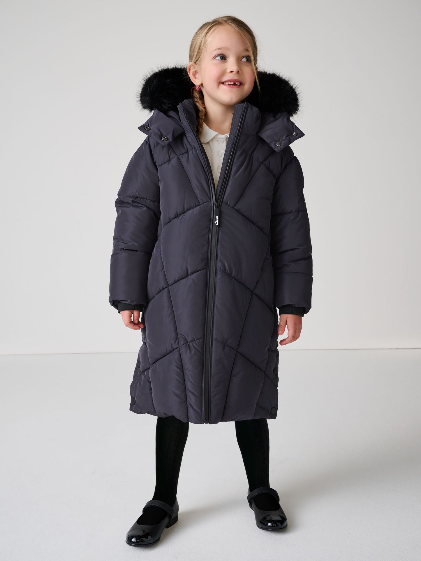 Clarks Navy Girls Shower Resistant Longline Padded Coat