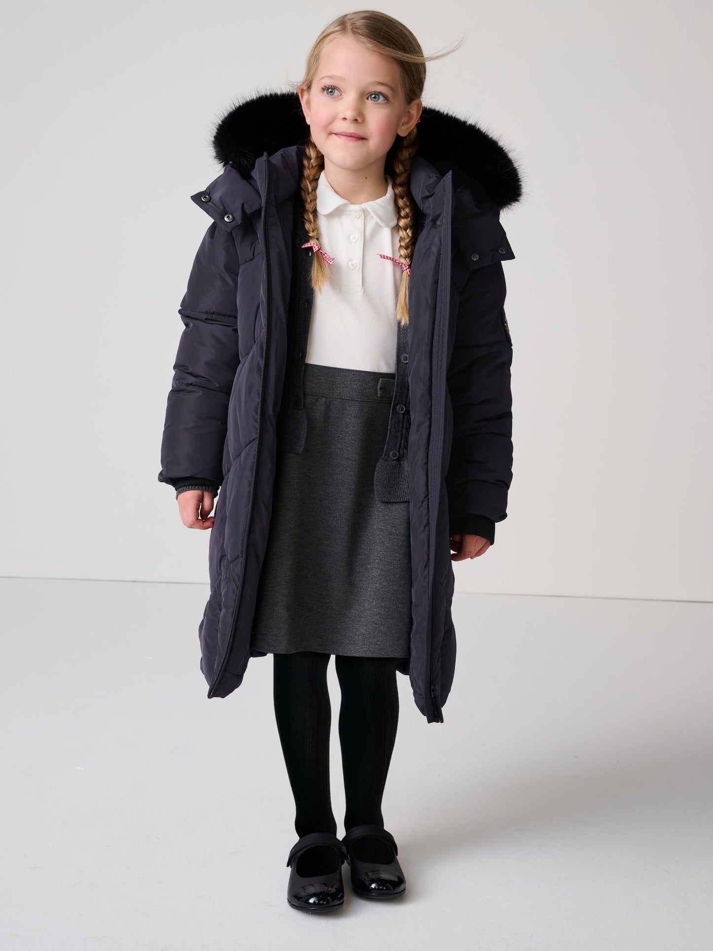 Clarks Navy Girls Shower Resistant Longline Padded Coat