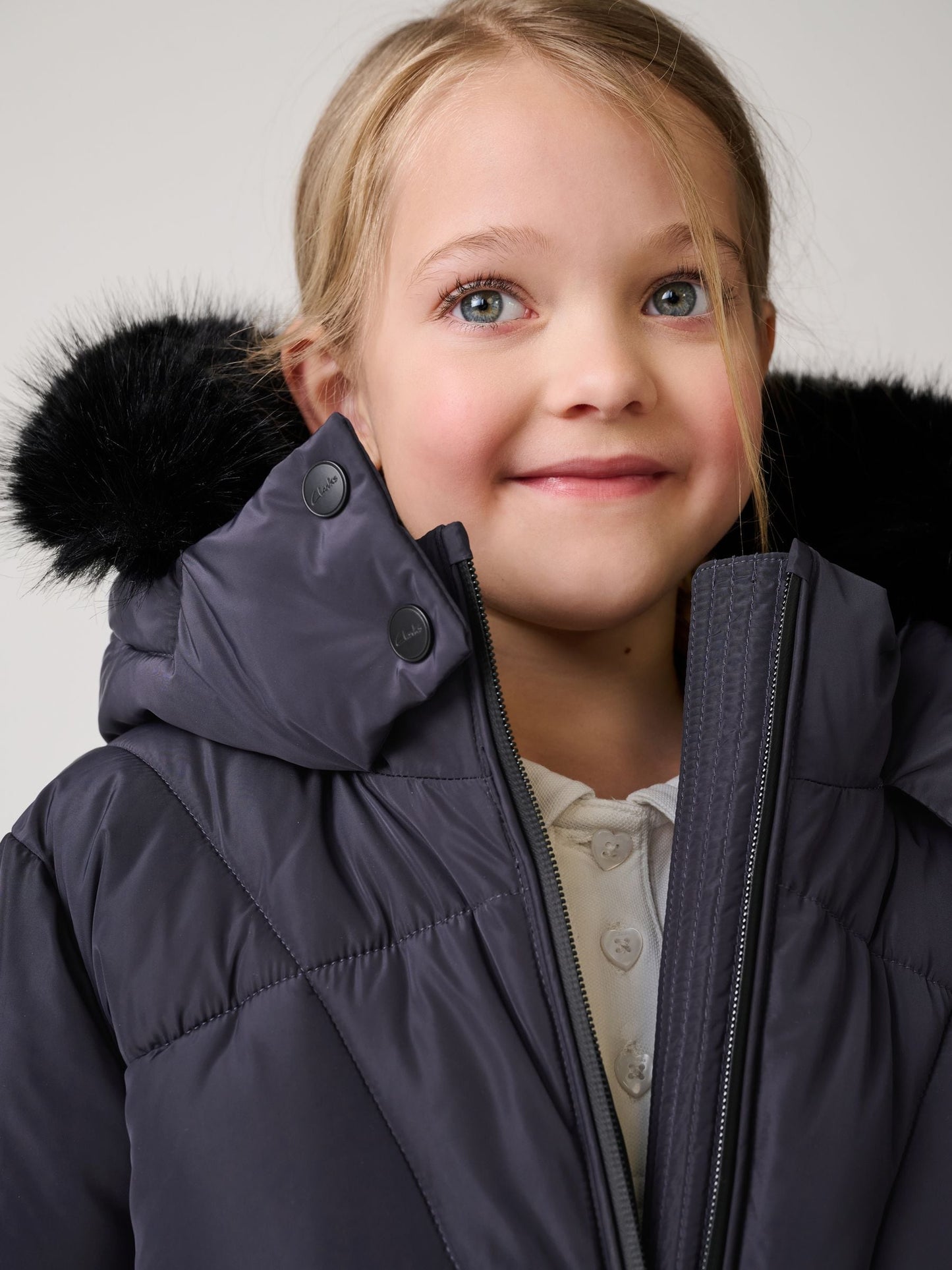 Clarks Navy Girls Shower Resistant Longline Padded Coat