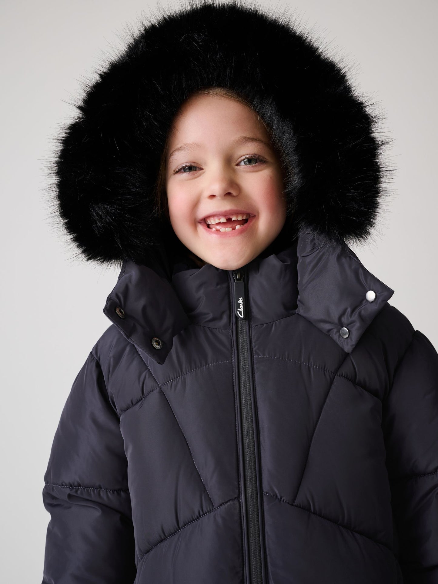 Clarks Navy Girls Shower Resistant Longline Padded Coat