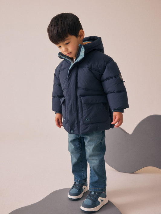 Lacivert Kırmızı Borg Astarlı Dolgulu Mont (3 Ay – 7 Yaş)