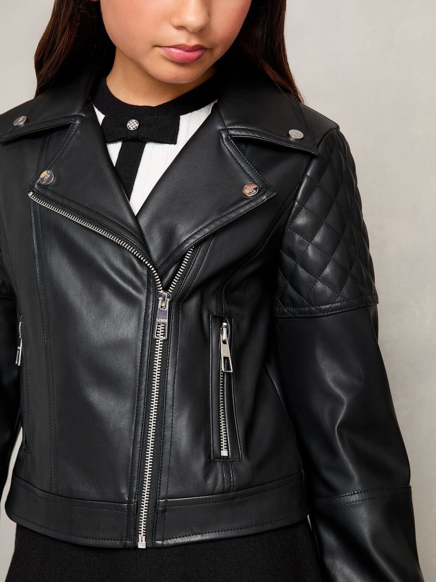 Lipsy Black Quilted PU Biker Jacket (5-16yrs)