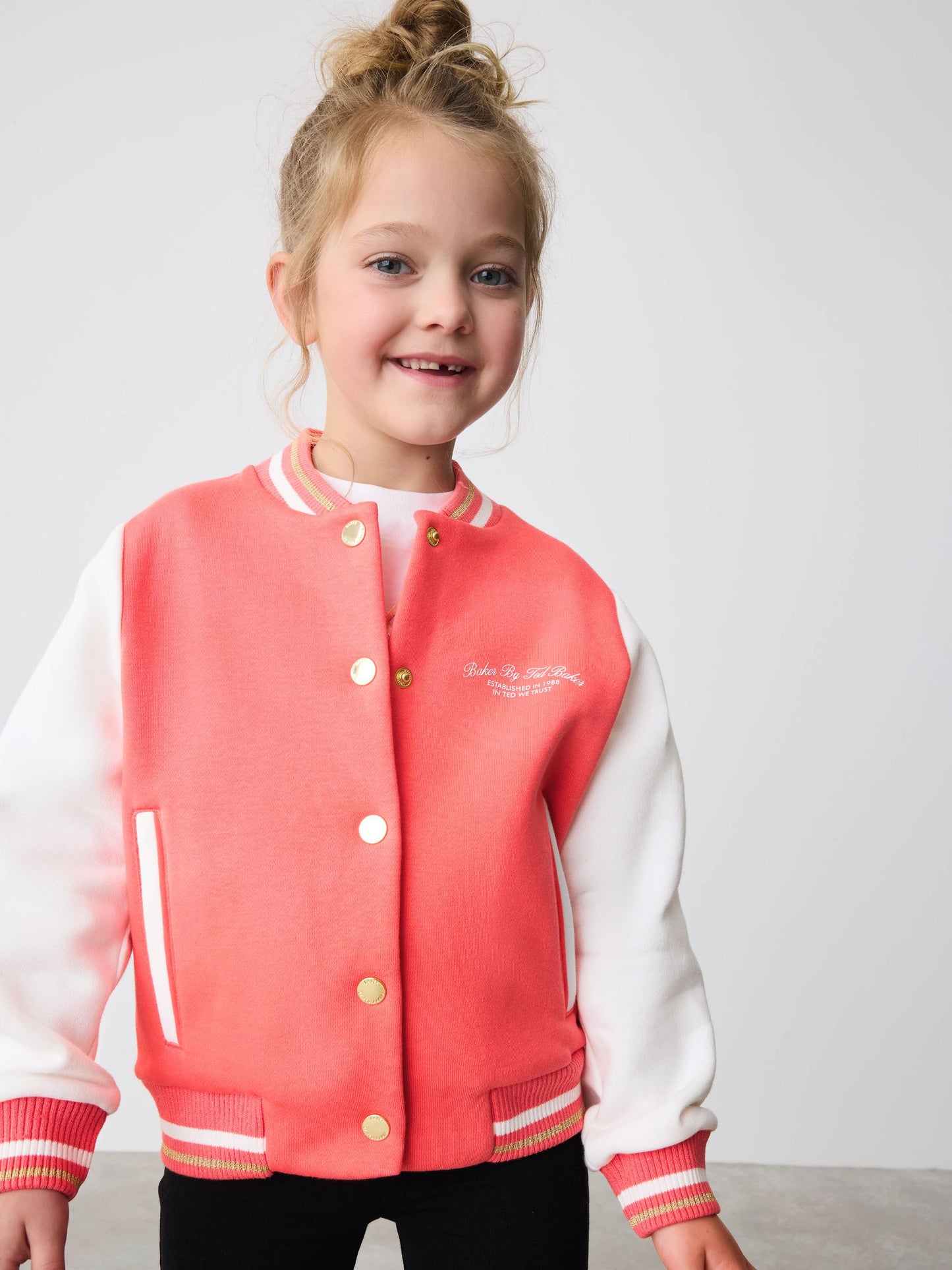 Baker by Ted Baker Coral Pink Varsity Back Print Bomber Jacket