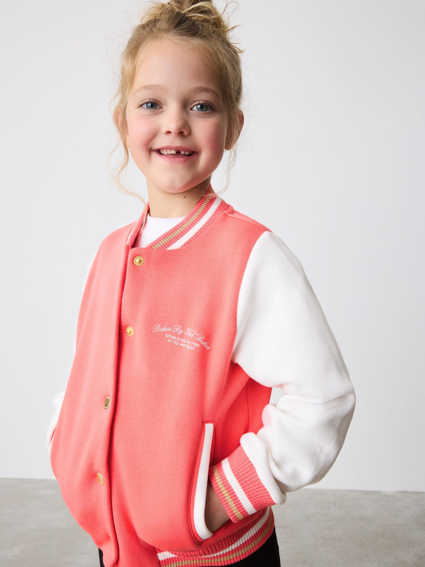 Baker by Ted Baker Coral Pink Varsity Back Print Bomber Jacket