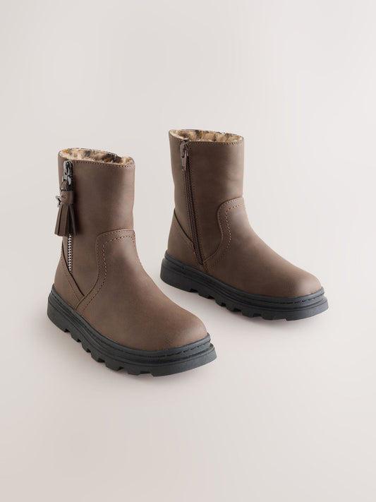 Chocolate Brown Faux Fur Lined Tassel Boots