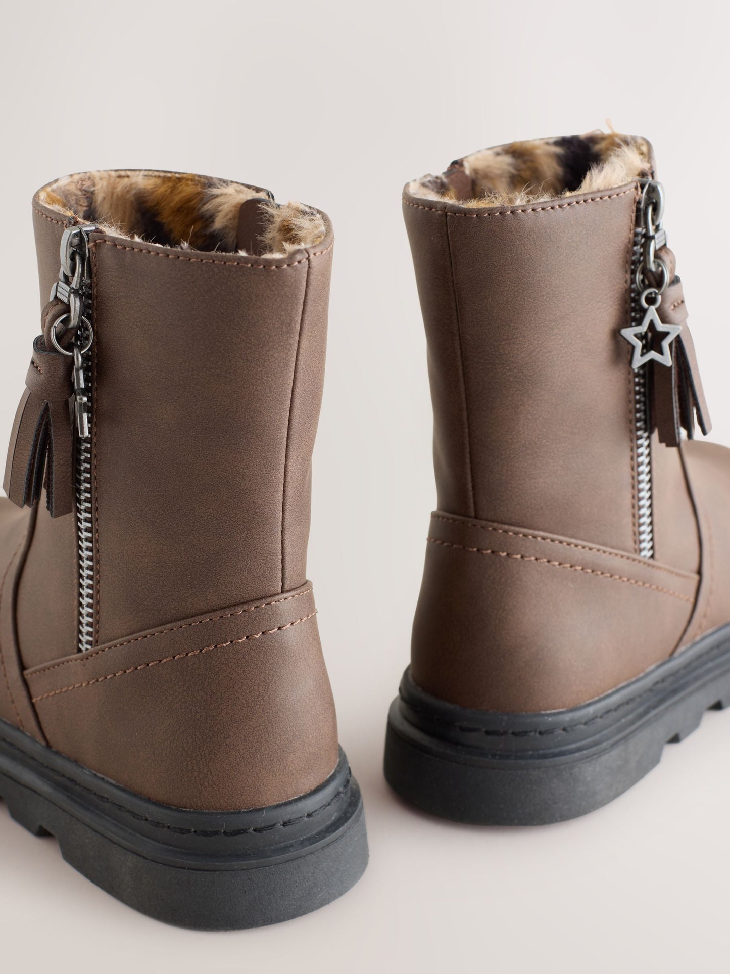 Chocolate Brown Faux Fur Lined Tassel Boots