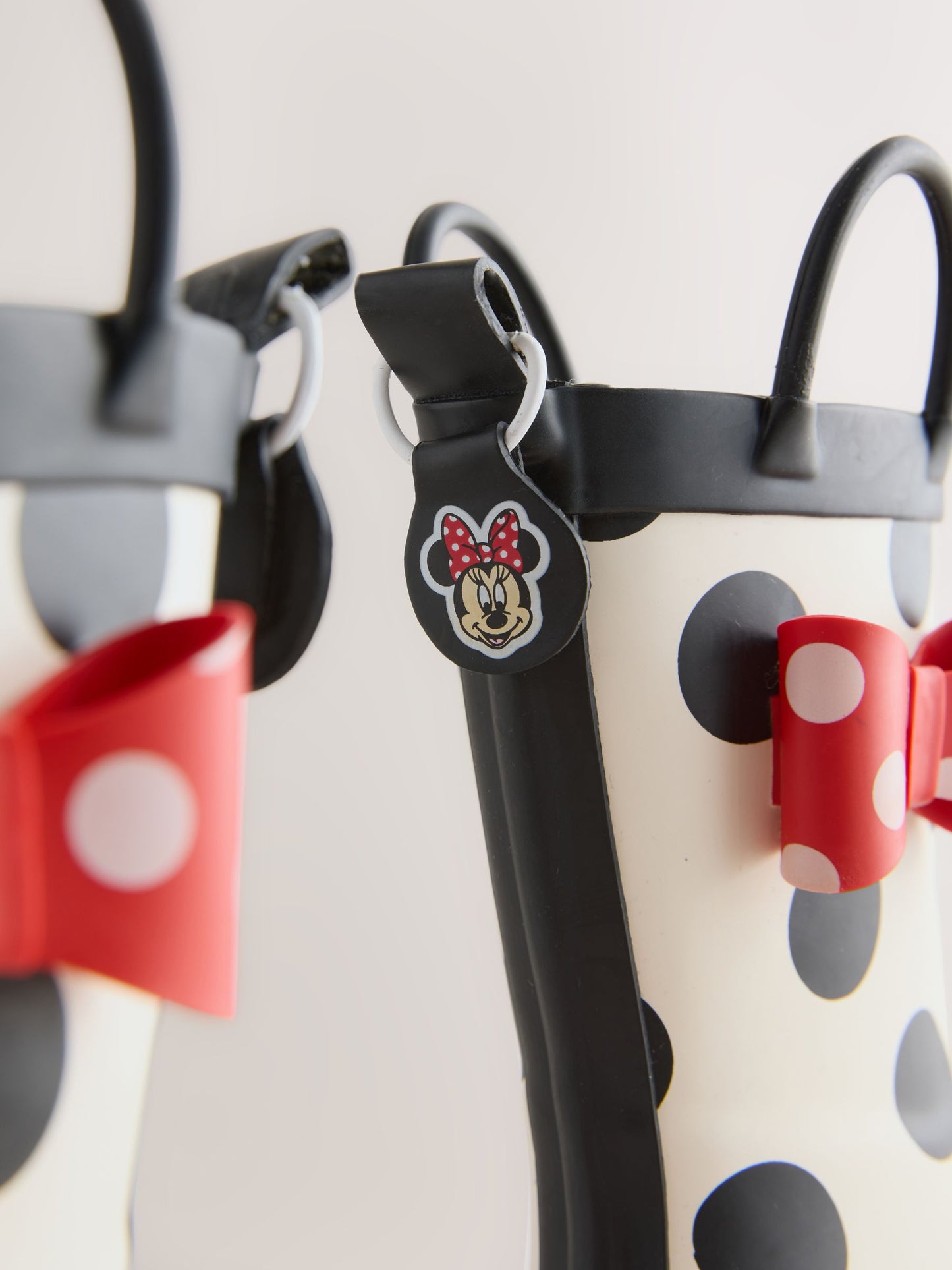 Siyah/Beyaz/Kırmızı Minnie Mouse Kulplu Yağmur Çizmesi