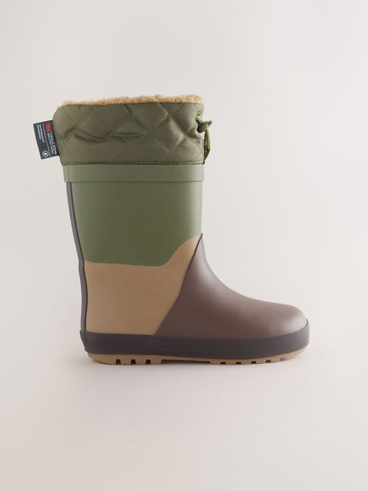 Kahverengi Renk Bloklu Sıcak Astarlı Kıvrık Paçalı Yağmur Çizmesi