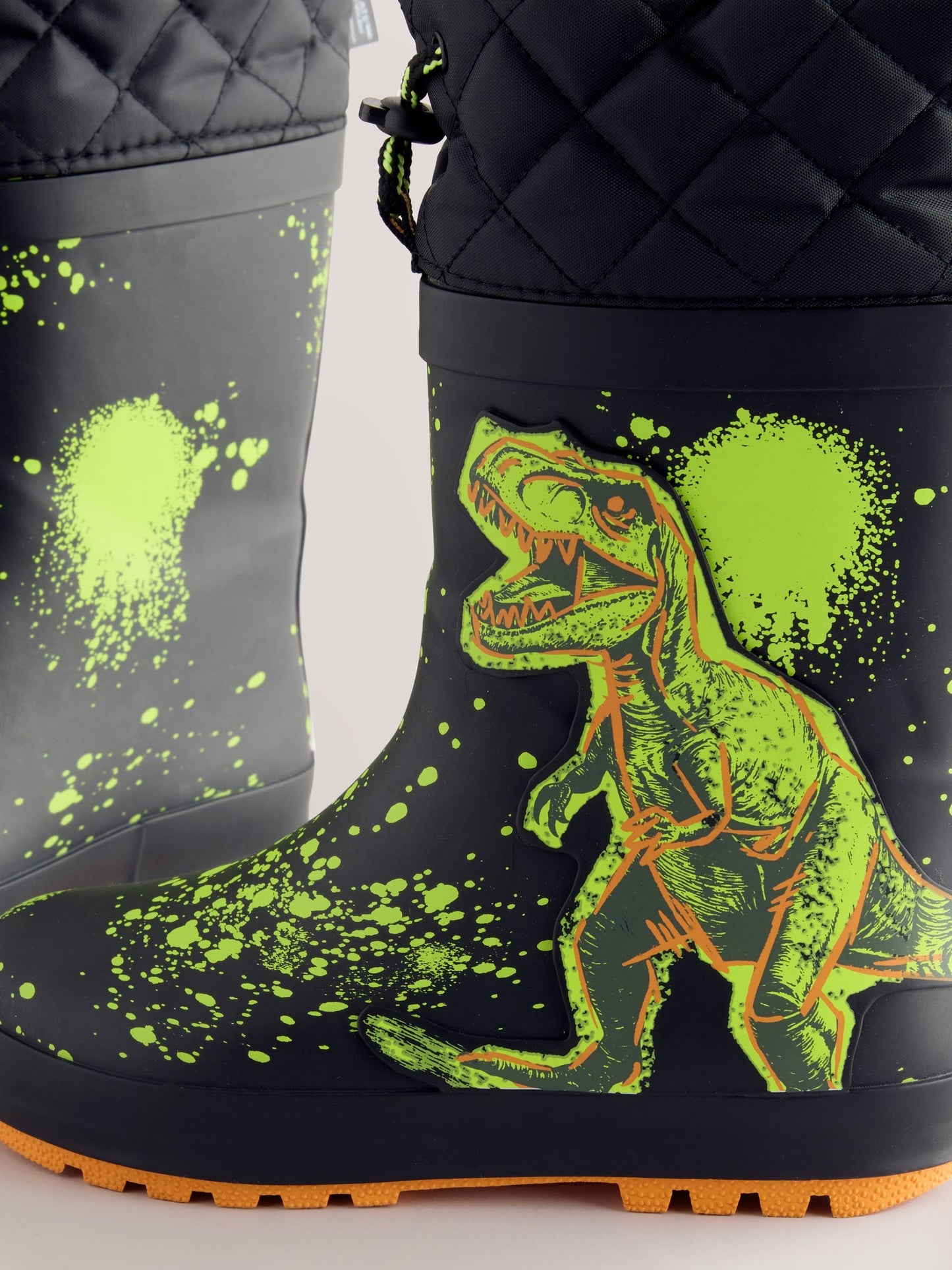 Siyah Dinozor Sıcak Astarlı Kıvrık Paçalı Yağmur Çizmesi