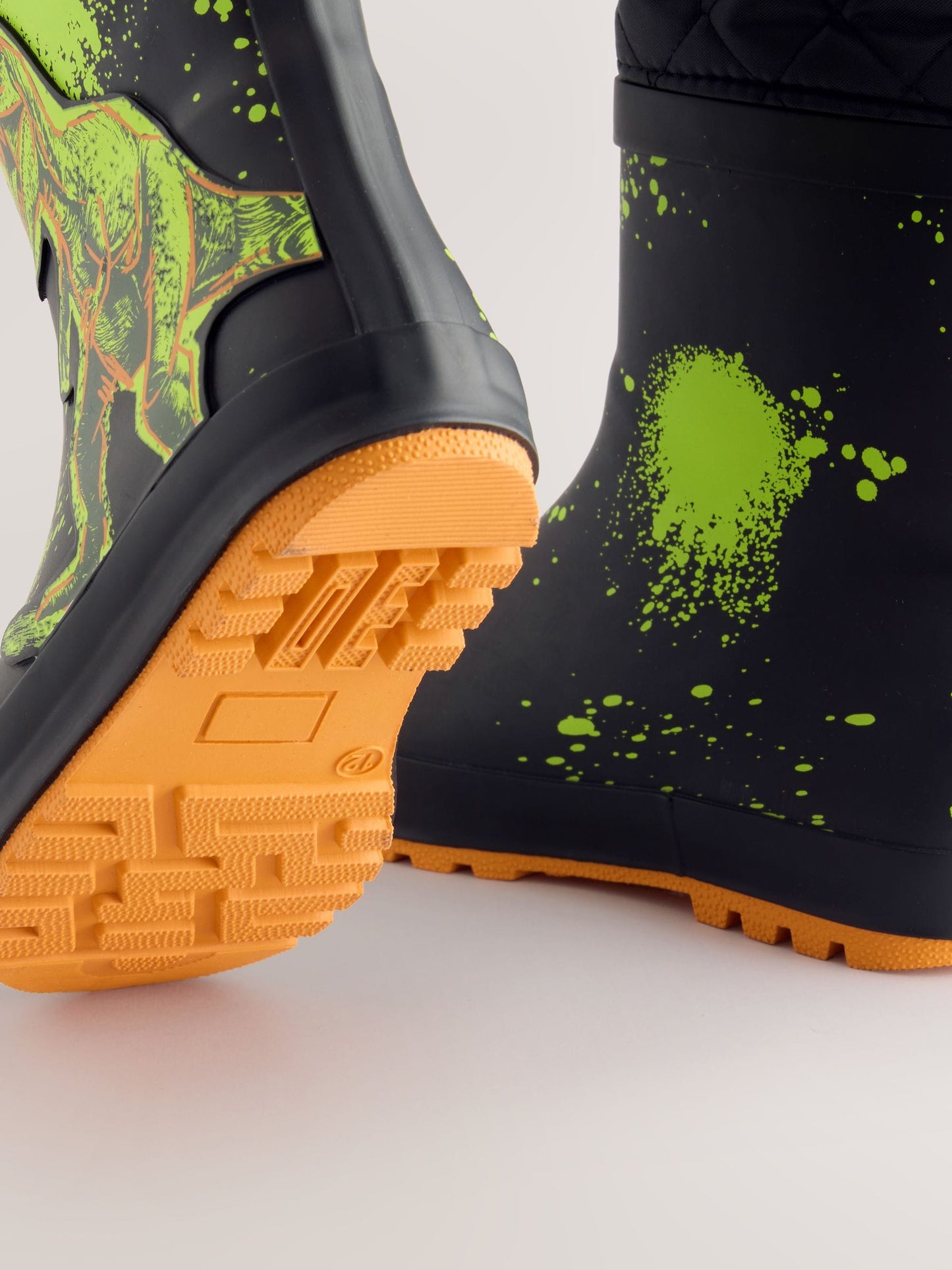 Siyah Dinozor Sıcak Astarlı Kıvrık Paçalı Yağmur Çizmesi