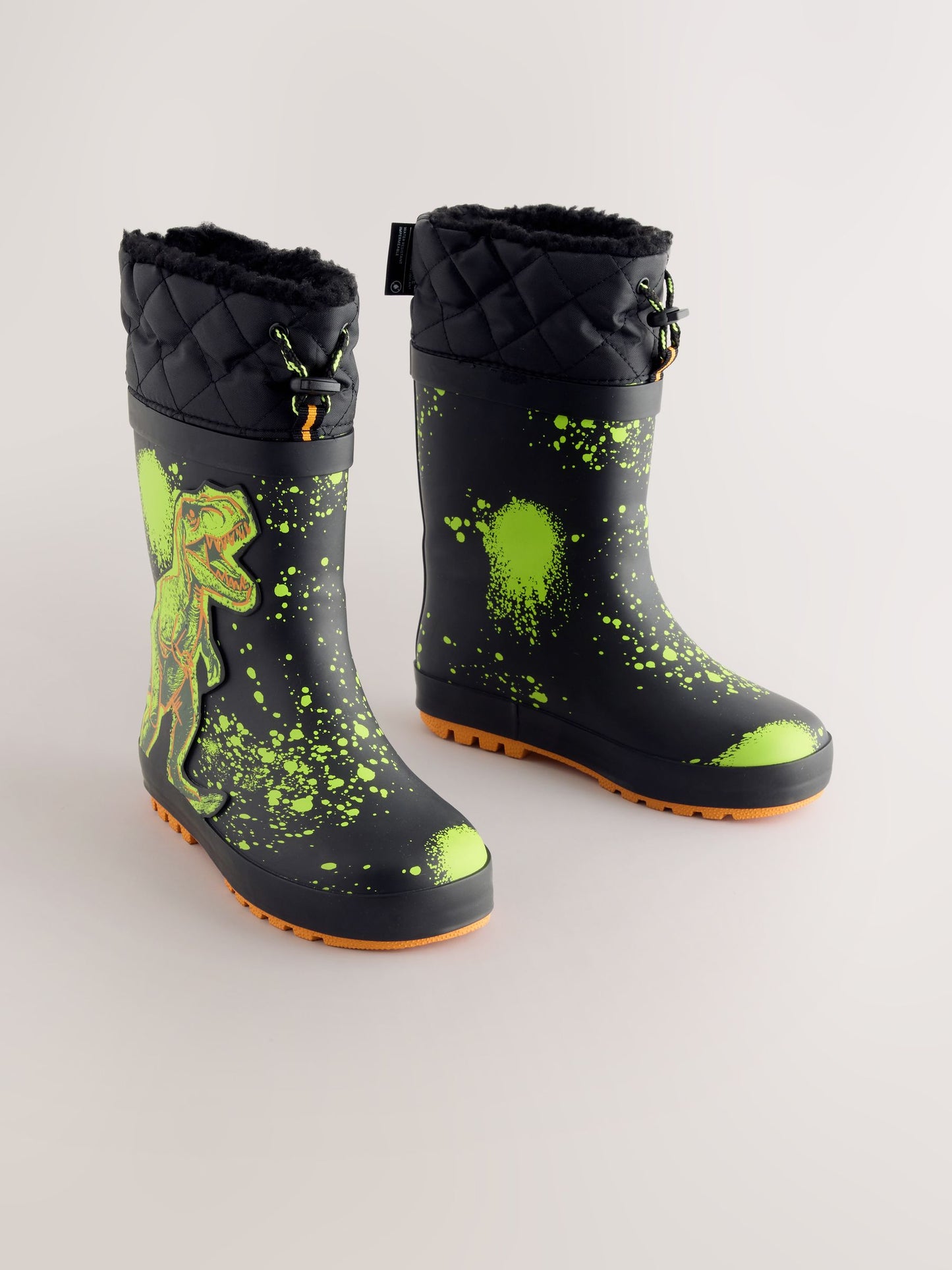 Siyah Dinozor Sıcak Astarlı Kıvrık Paçalı Yağmur Çizmesi