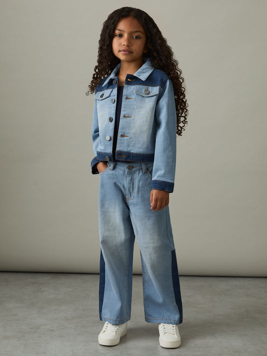 Reiss Blue Briar 13-14 yrs Patchwork Two-Tone Denim Jacket