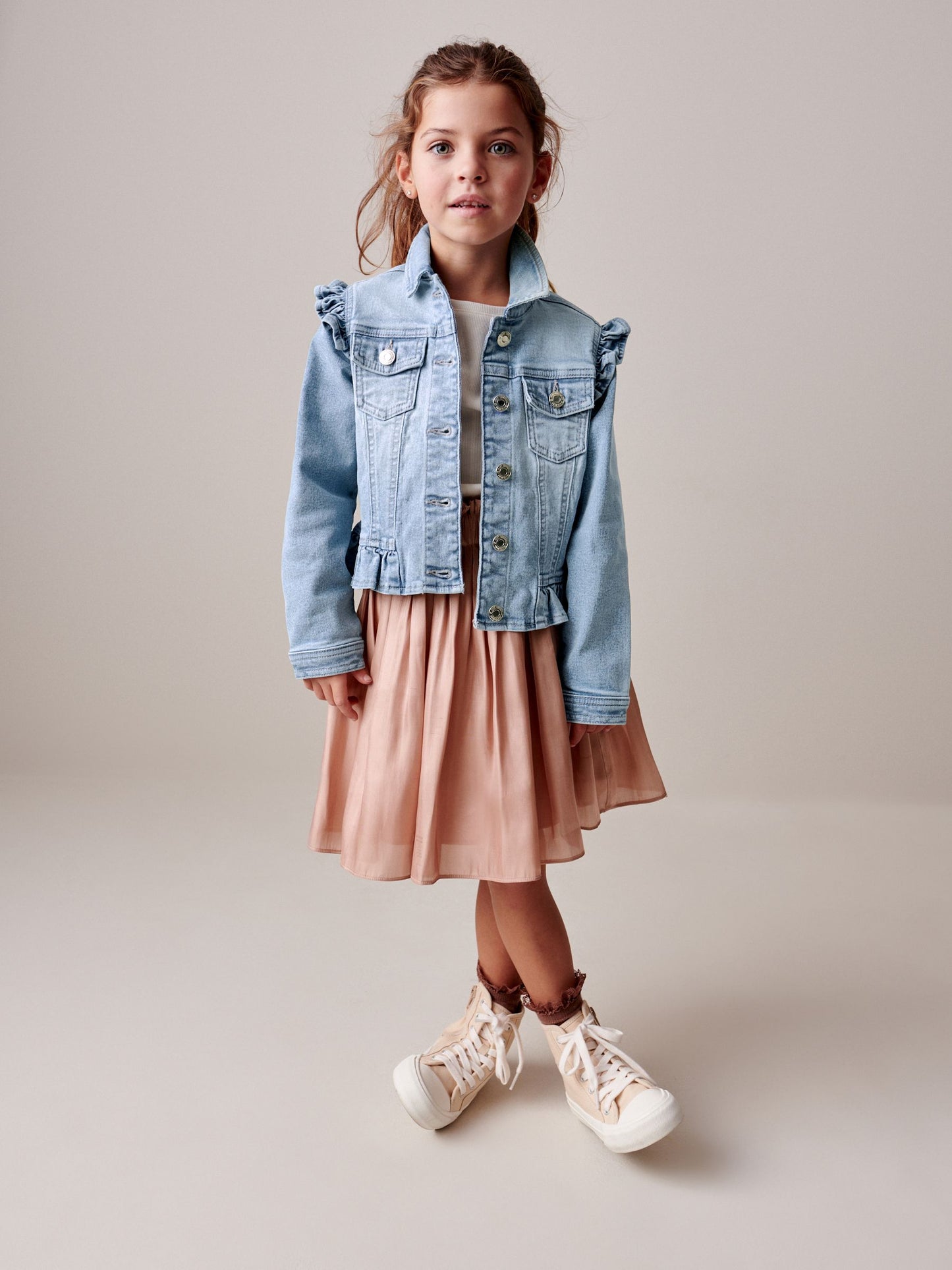 Mid Blue Frill Shoulder Denim Jacket (3-16yrs)