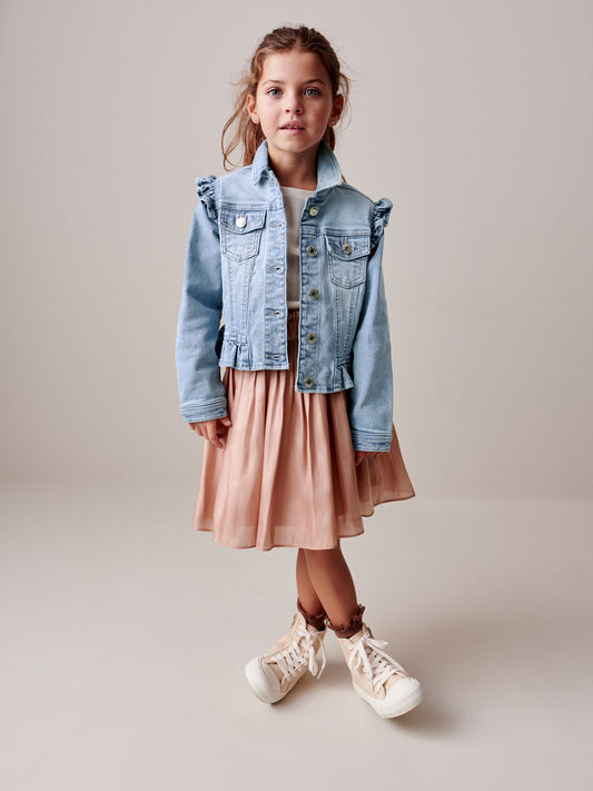 Mid Blue Frill Shoulder Denim Jacket (3-16yrs)