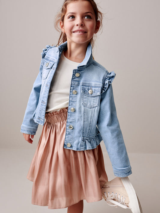 Mid Blue Frill Shoulder Denim Jacket (3-16yrs)