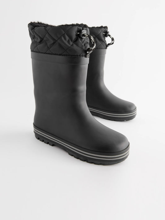 Mono Siyah Sıcak Astarlı Kıvrık Paçalı Yağmur Çizmesi