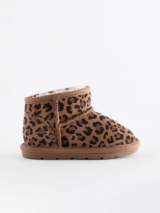 Animal Print Faux Fur Lined Water Repellent Pull-On Suede Boots