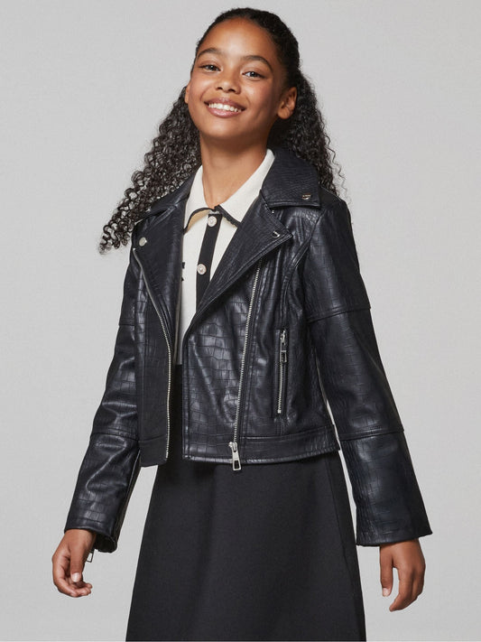 Lipsy Black Croc PU Biker Jacket (5-16yrs)