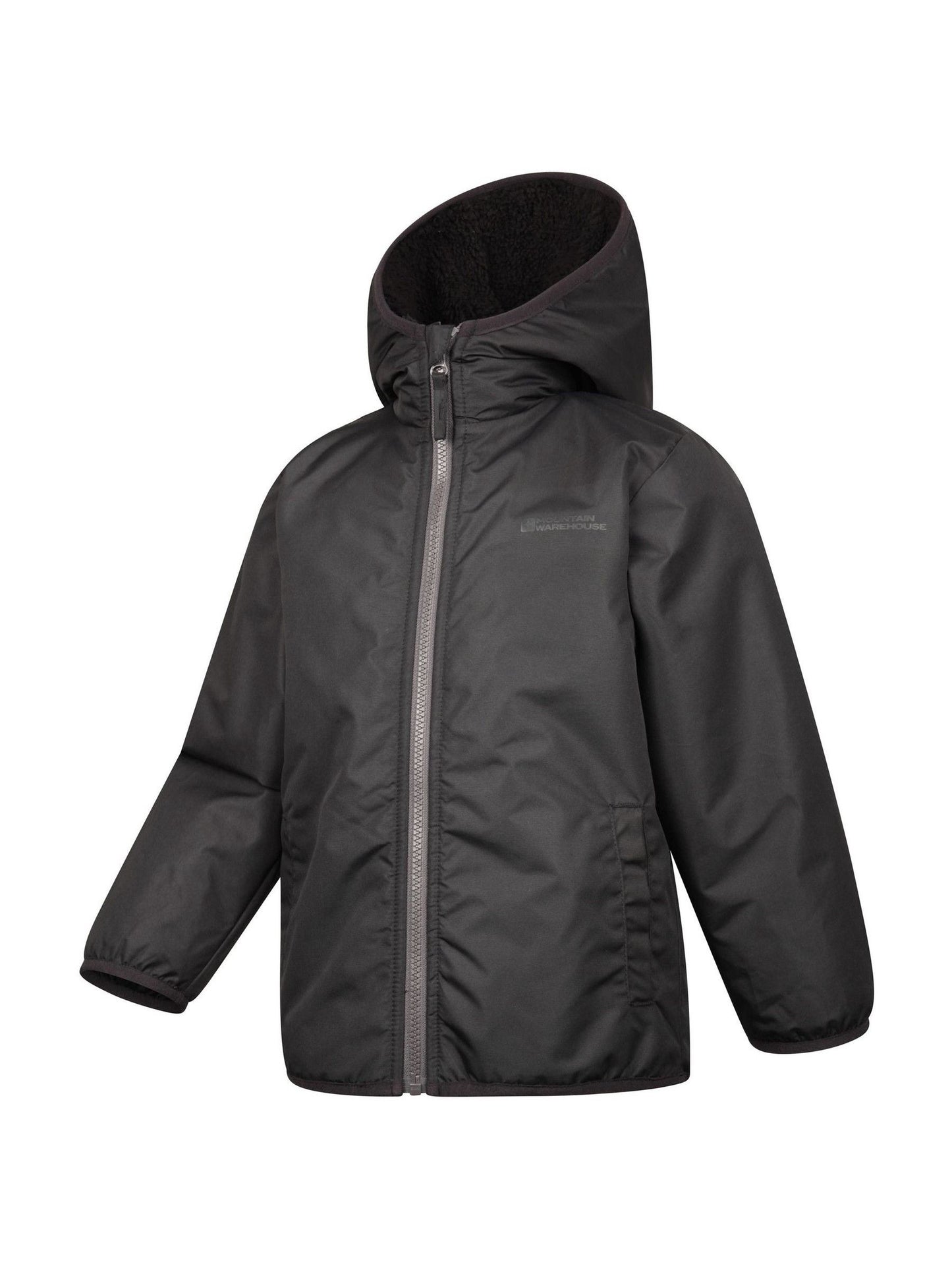 Mountain Warehouse Black Robin Kids Water Resistant Borg Lined Jacket