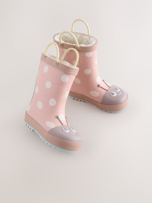 Pembe Uğur Böceği Desenli Kulplu Yağmur Çizmesi