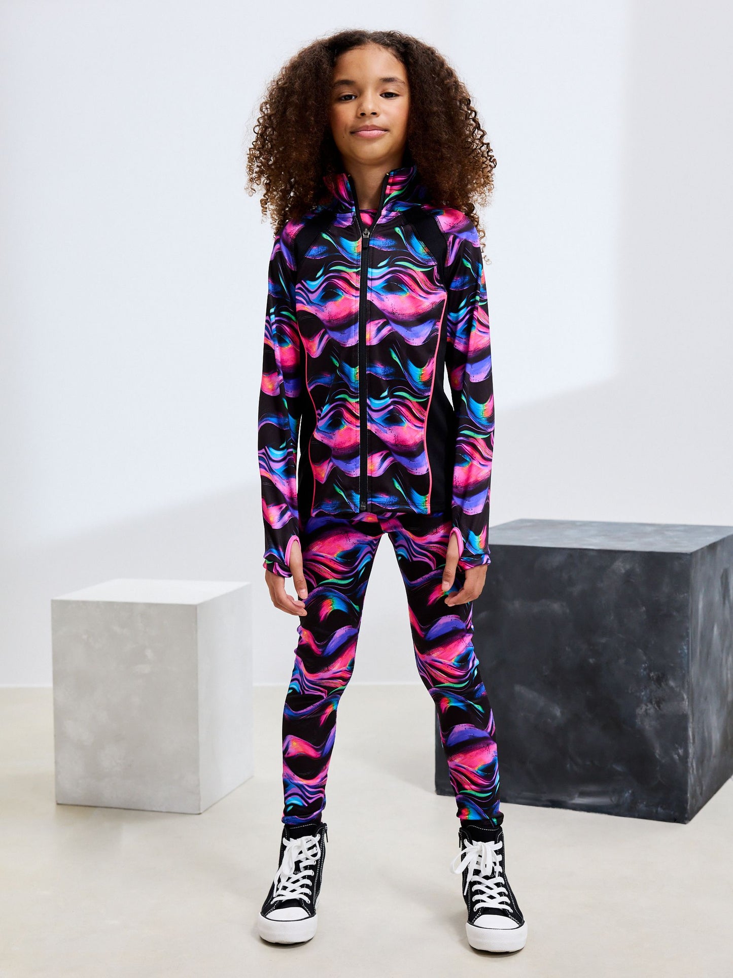 Black/Pink Wave Sports Zip Through Jacket (3-16yrs)