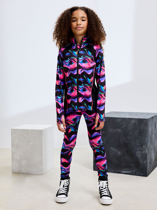 Black/Pink Wave Sports Zip Through Jacket (3-16yrs)