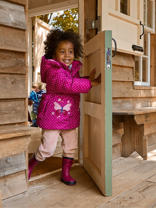JoJo Maman Bébé Berry Butterfly Fleece Lined Puffer Coat