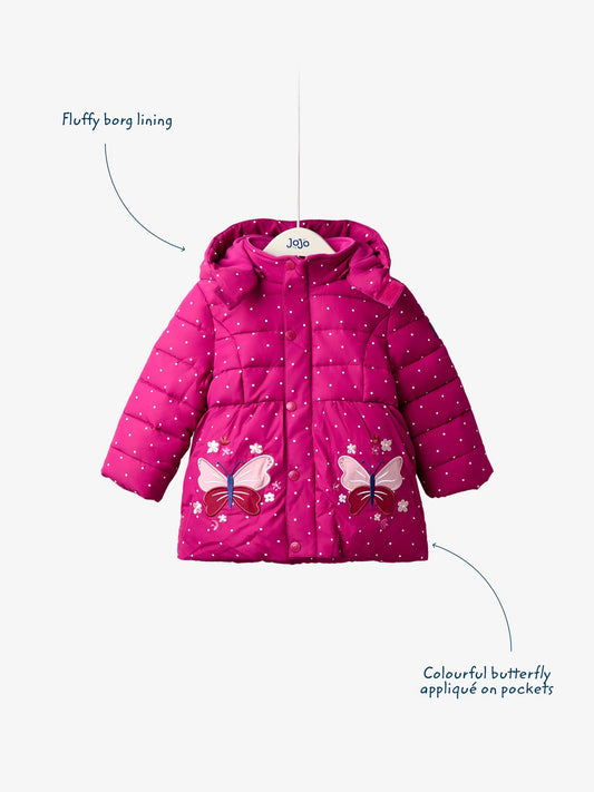JoJo Maman Bébé Berry Butterfly Fleece Lined Puffer Coat