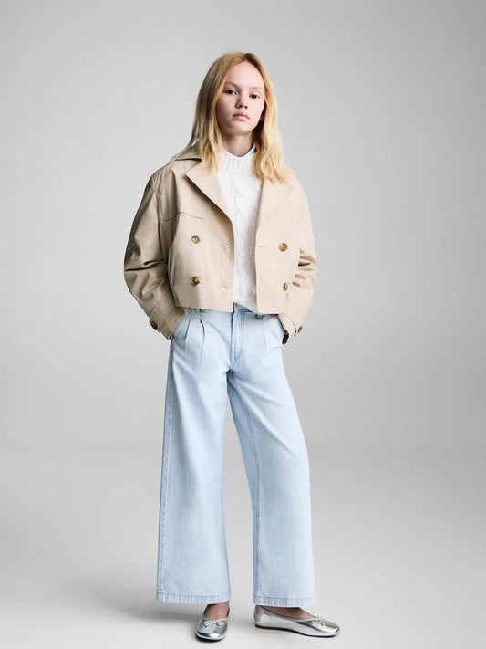 Mango Cream Double-Breasted Jacket With Lapels