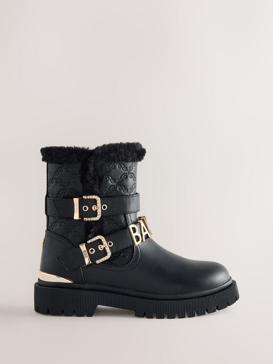 Baker by Ted Baker Girls Buckled Faux Fur Trim Chunky Boots