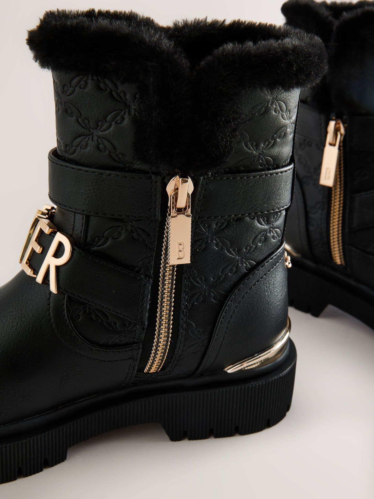 Baker by Ted Baker Girls Buckled Faux Fur Trim Chunky Boots