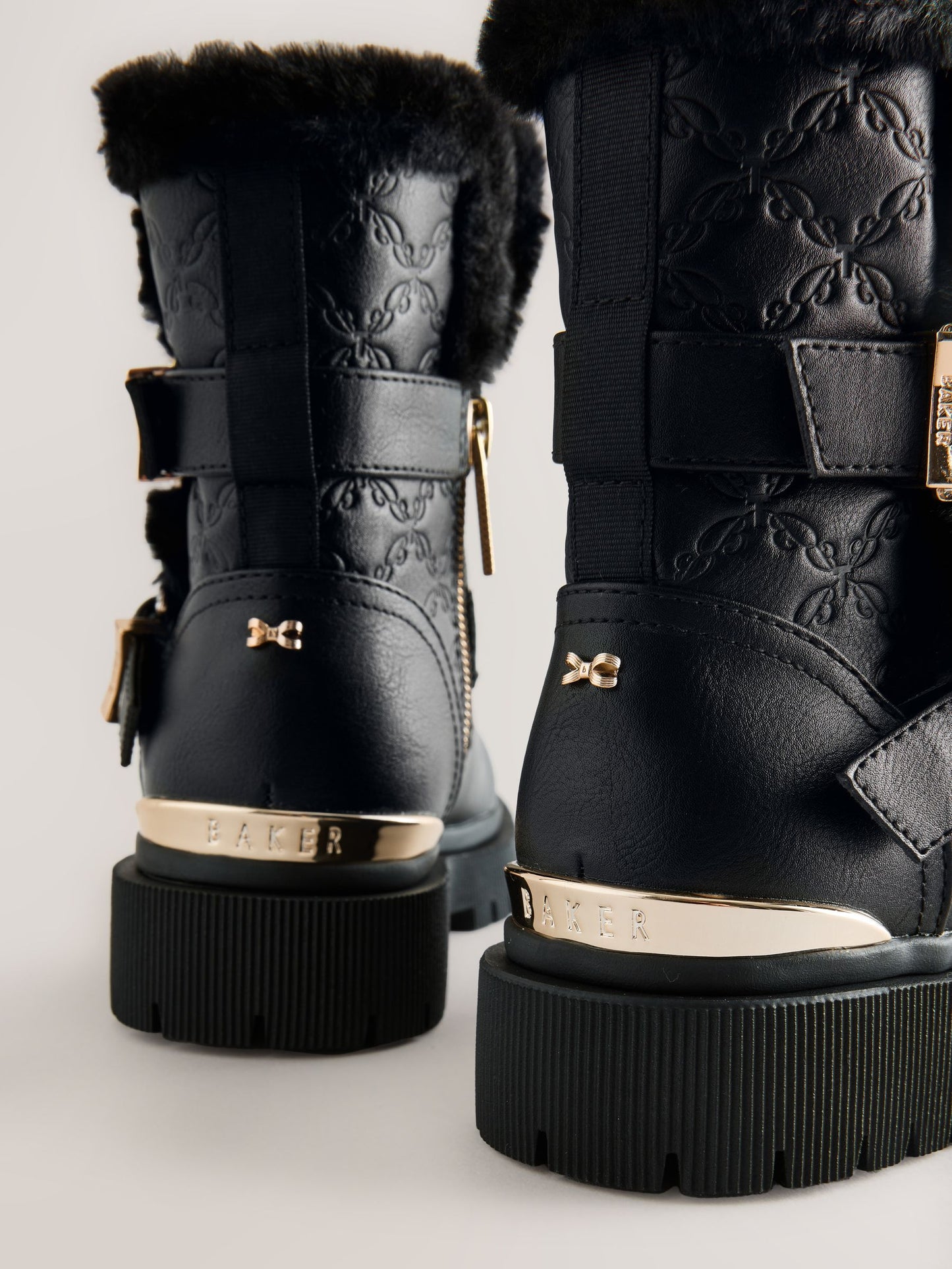 Baker by Ted Baker Girls Buckled Faux Fur Trim Chunky Boots