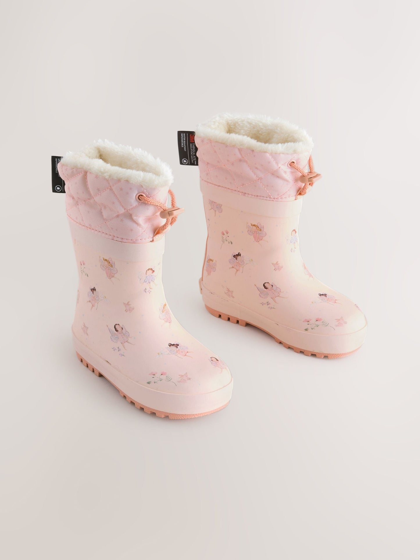 Peri Pembe Desenli Karakter Baskılı Thinsulate Astarlı Kıvrık Paçalı Yağmur Çizmesi