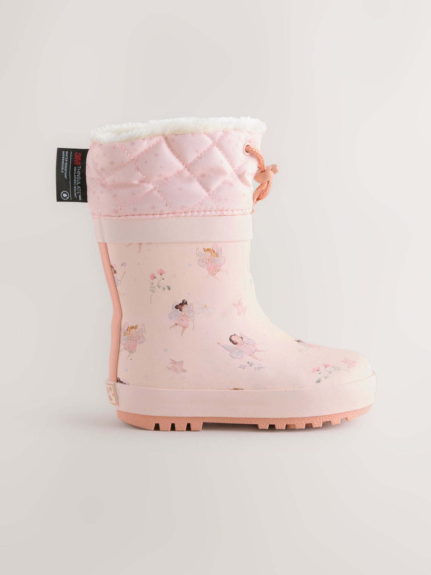 Peri Pembe Desenli Karakter Baskılı Thinsulate Astarlı Kıvrık Paçalı Yağmur Çizmesi