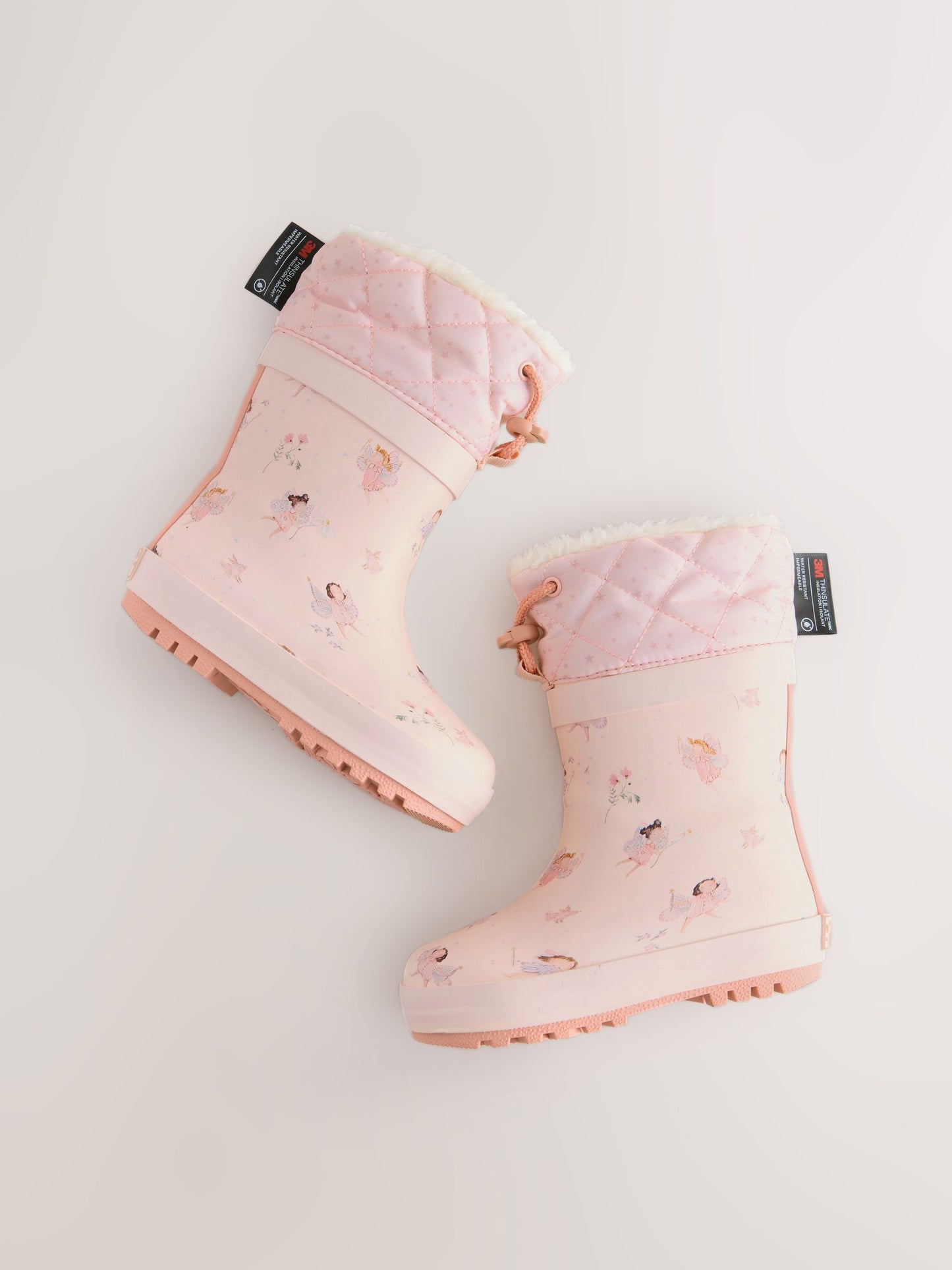 Peri Pembe Desenli Karakter Baskılı Thinsulate Astarlı Kıvrık Paçalı Yağmur Çizmesi