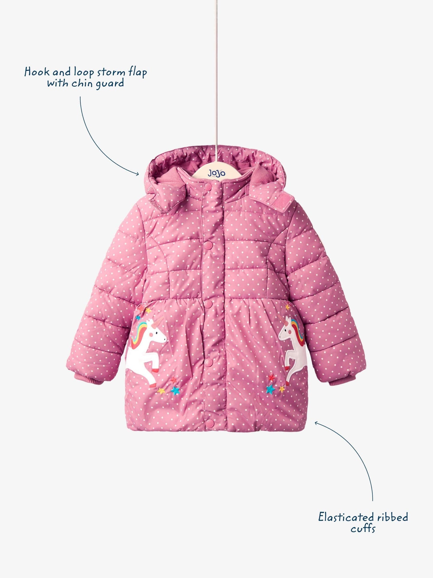 JoJo Maman Bébé Pink Unicorn Fleece Lined Puffer Coat