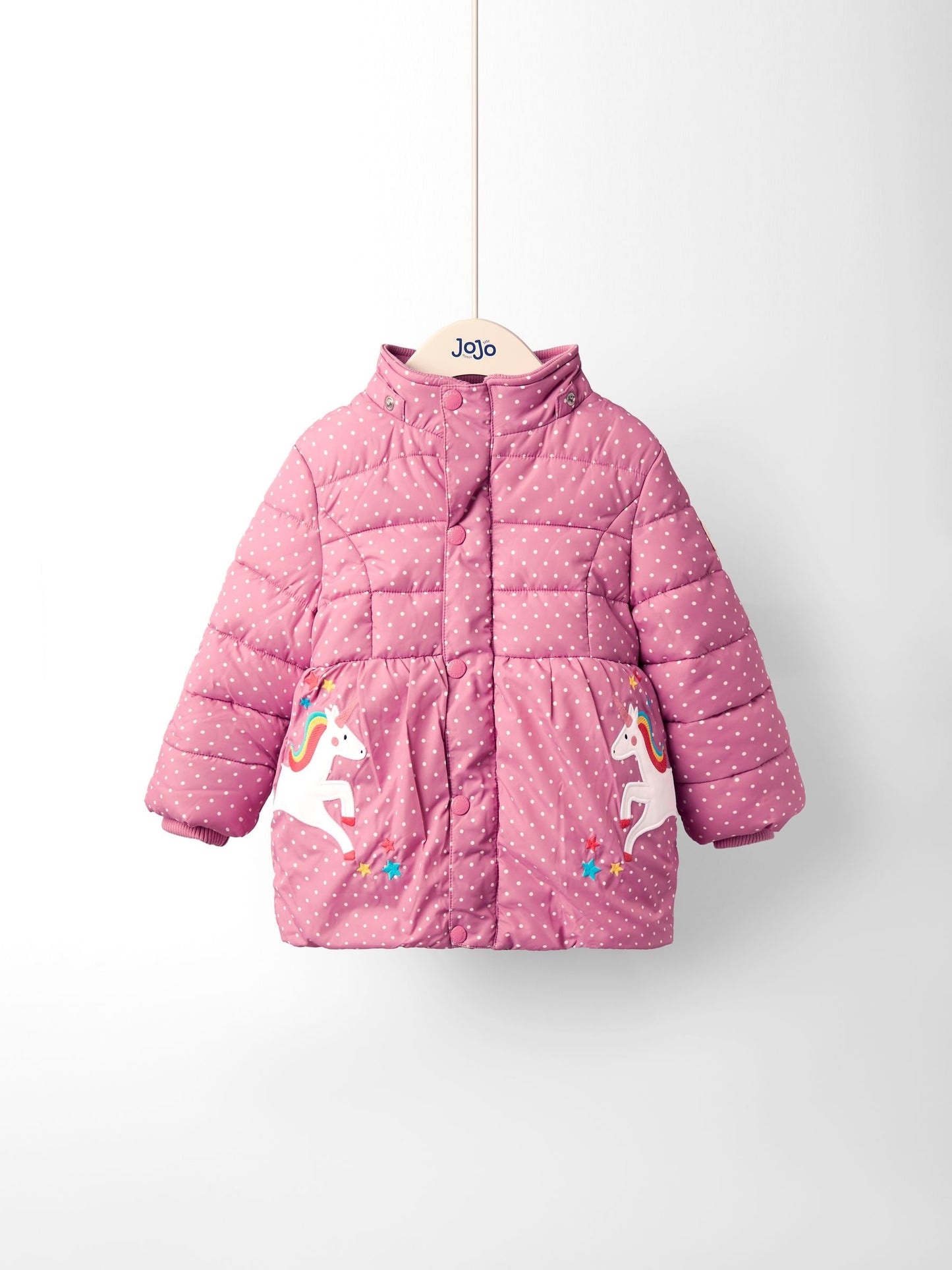 JoJo Maman Bébé Pink Unicorn Fleece Lined Puffer Coat